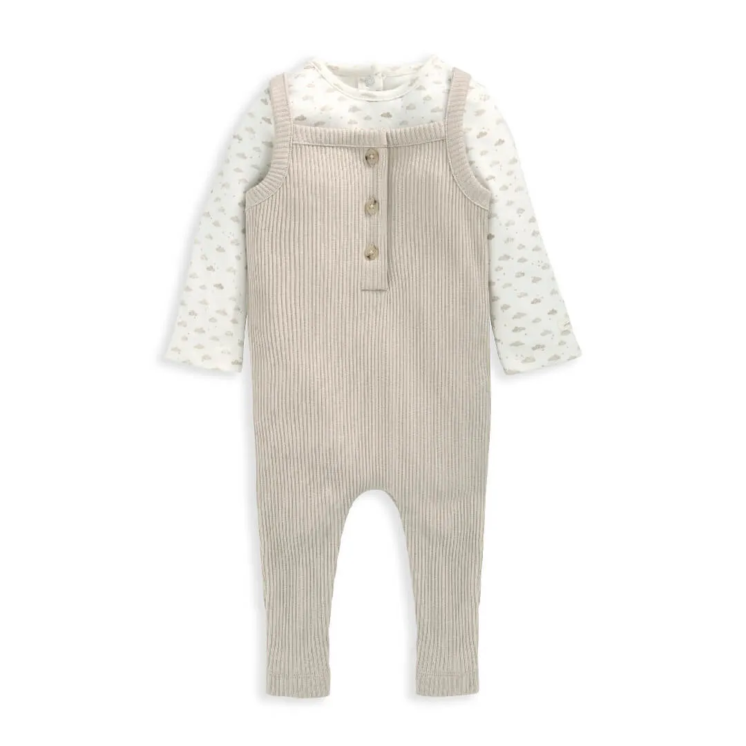 Mamas and Papas Oatmeal Ribbed Dungarees & Bodysuit Outfit Set - 2 Piece Set