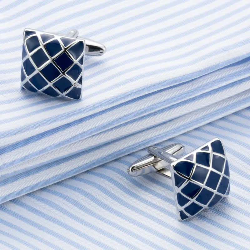 Men's Blue Wave Check Square Cufflinks