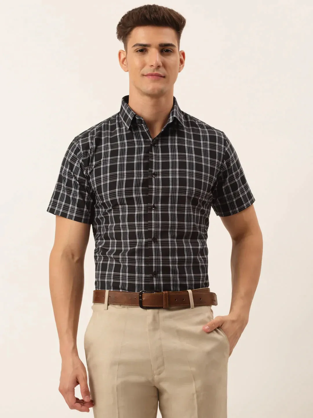 Men'S Cotton Checked Half Sleeve Formal Shirts