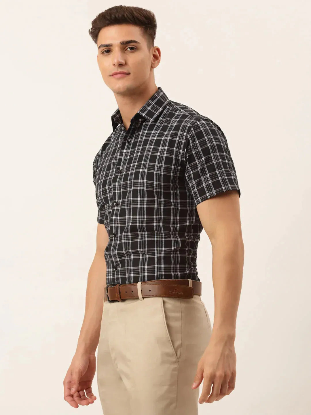 Men'S Cotton Checked Half Sleeve Formal Shirts