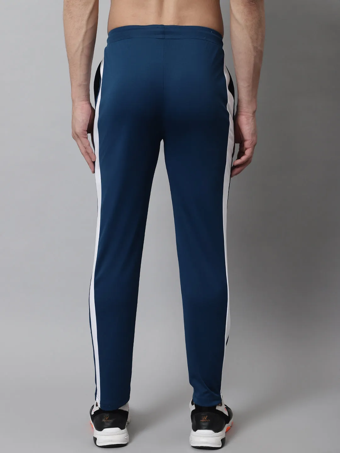 Men'S Peacock Blue And White Striped Streachable Lycra Trackpants