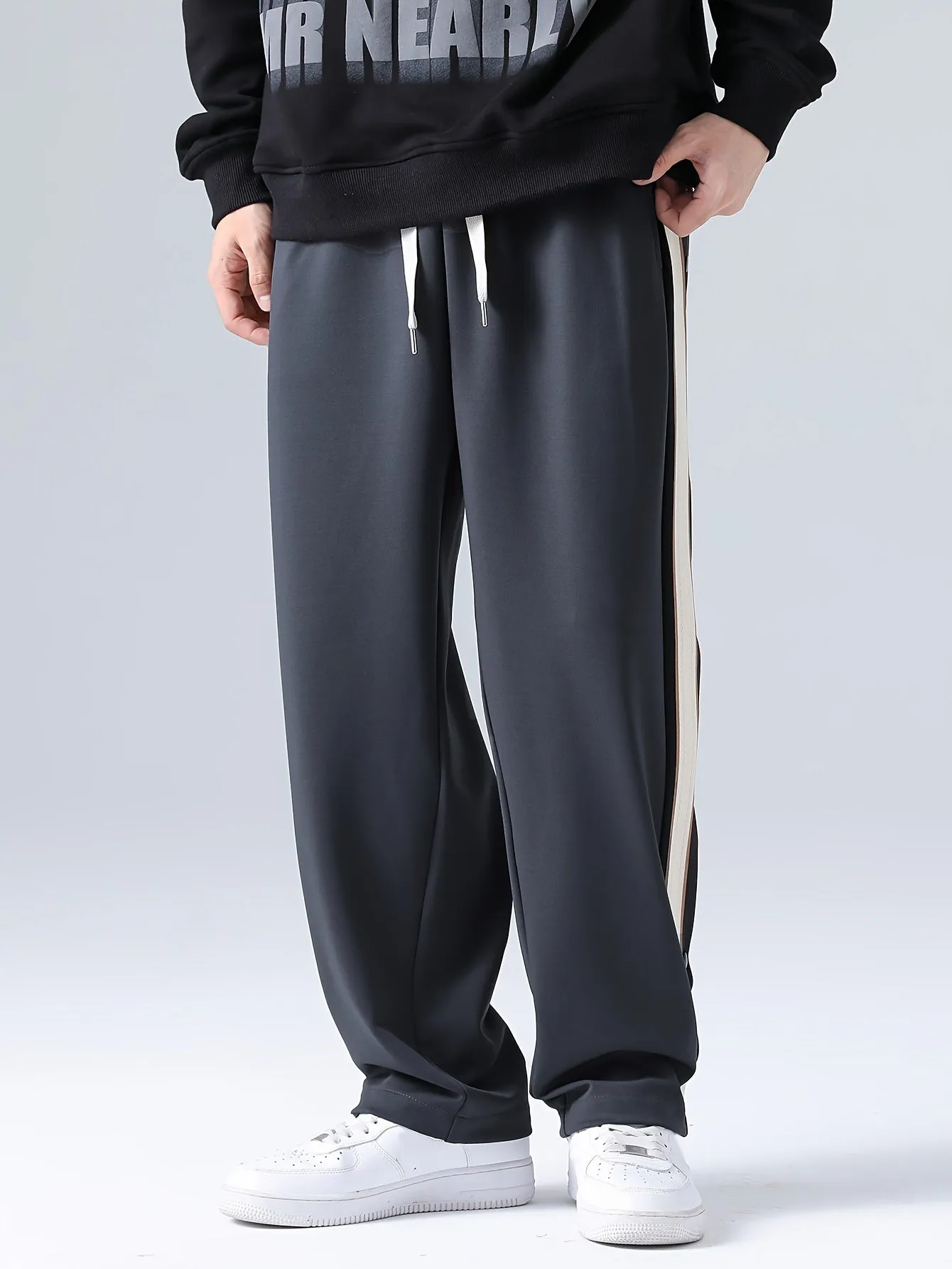 Men's Street Style Striped Wide-Leg Pants with Drawstring Waist - Casual, Loose Fit for Basketball & Outdoor Activities