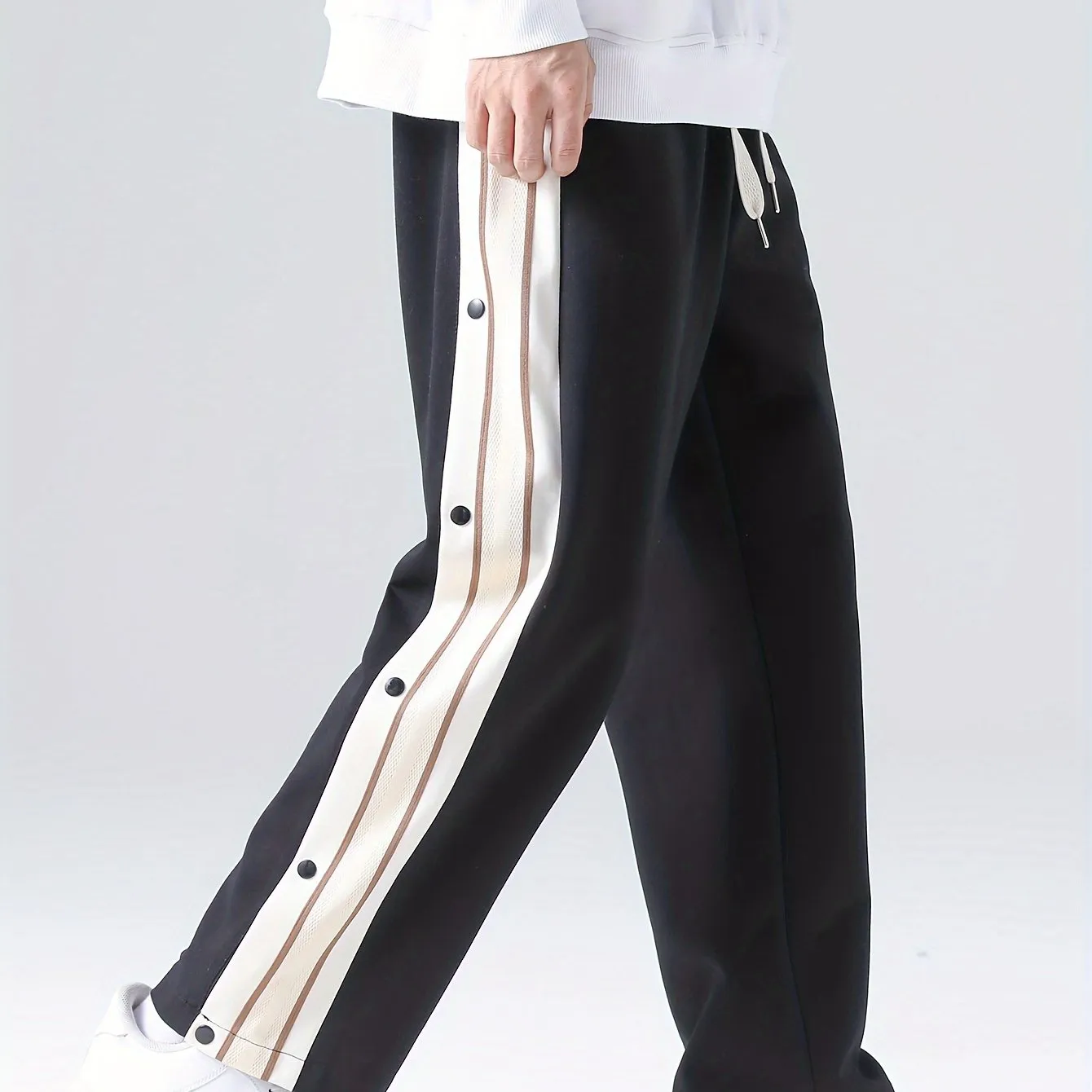 Men's Street Style Striped Wide-Leg Pants with Drawstring Waist - Casual, Loose Fit for Basketball & Outdoor Activities