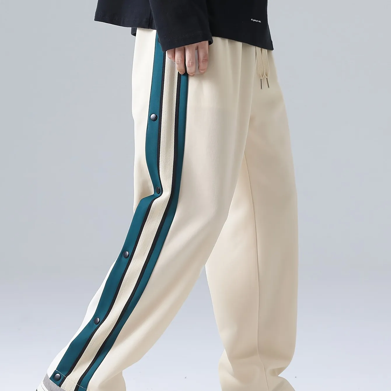 Men's Street Style Striped Wide-Leg Pants with Drawstring Waist - Casual, Loose Fit for Basketball & Outdoor Activities