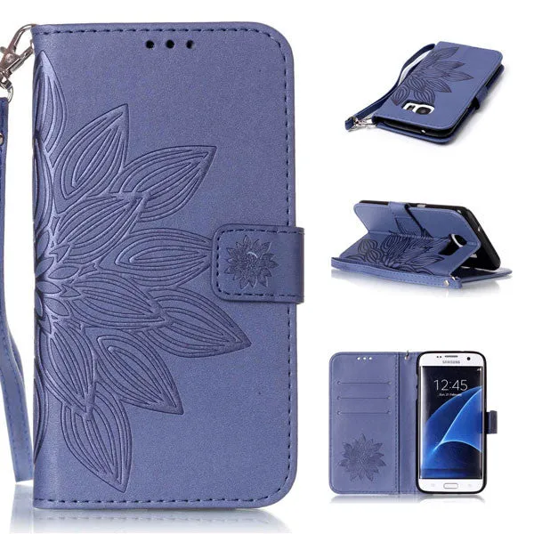 Multi-function Wallet Leather Flip Case For Samsung Galaxy S7 S6 edge S5 S4 Cover Retro Embossed Half Flower Floral Phone Cases