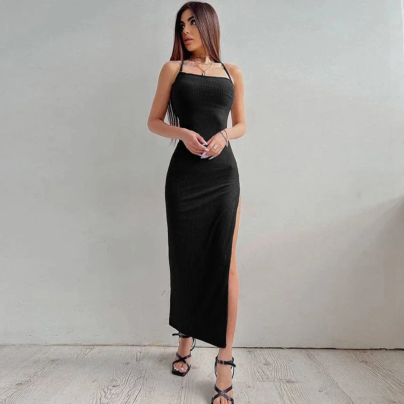 New Sexy Spicy Solid Color Bandage Long Maxi Summer Dress