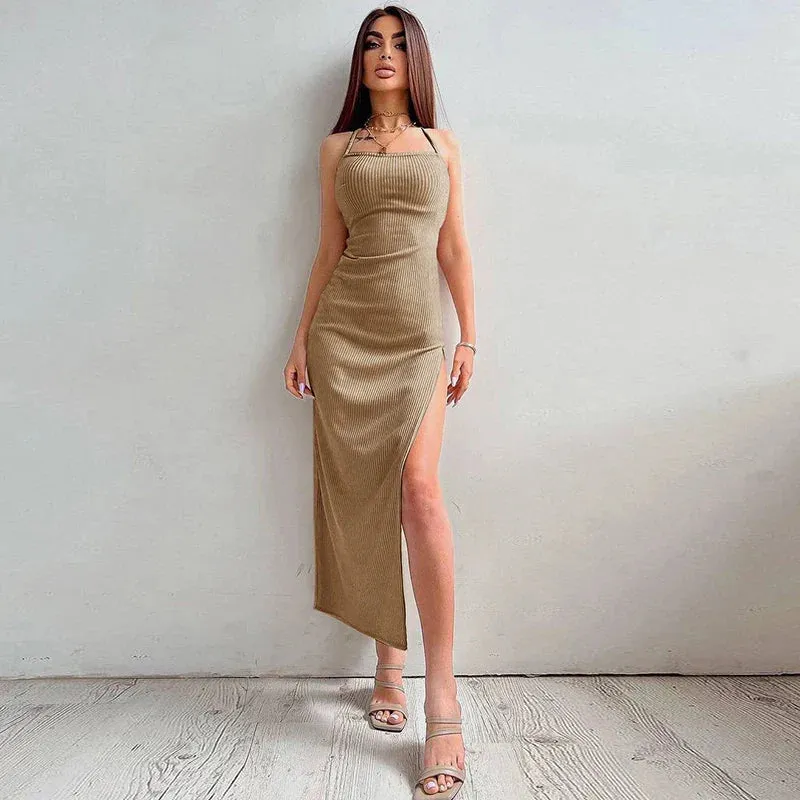 New Sexy Spicy Solid Color Bandage Long Maxi Summer Dress