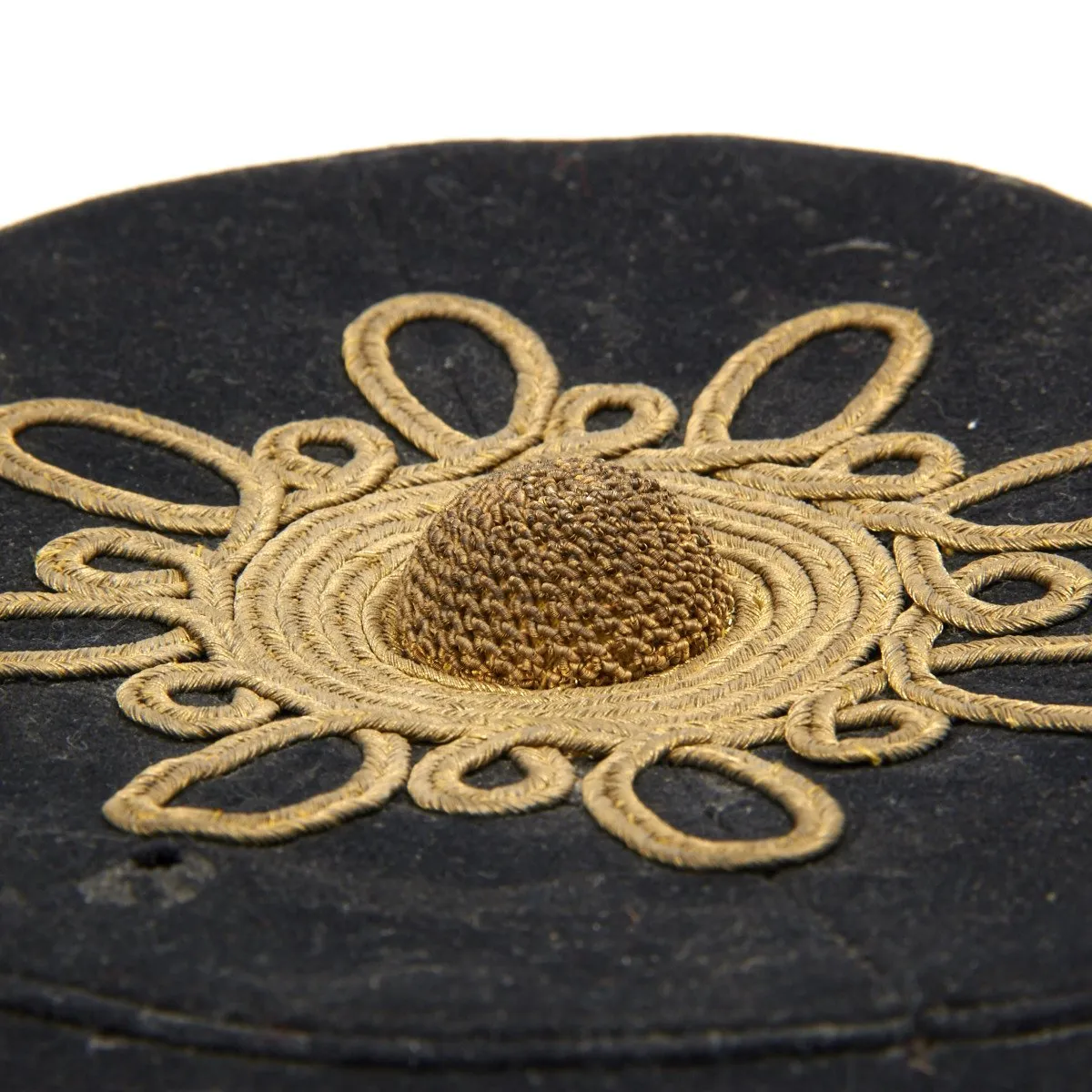 Original British Victorian Era Officer Pill Box Hat with Gold Thread Embroidery