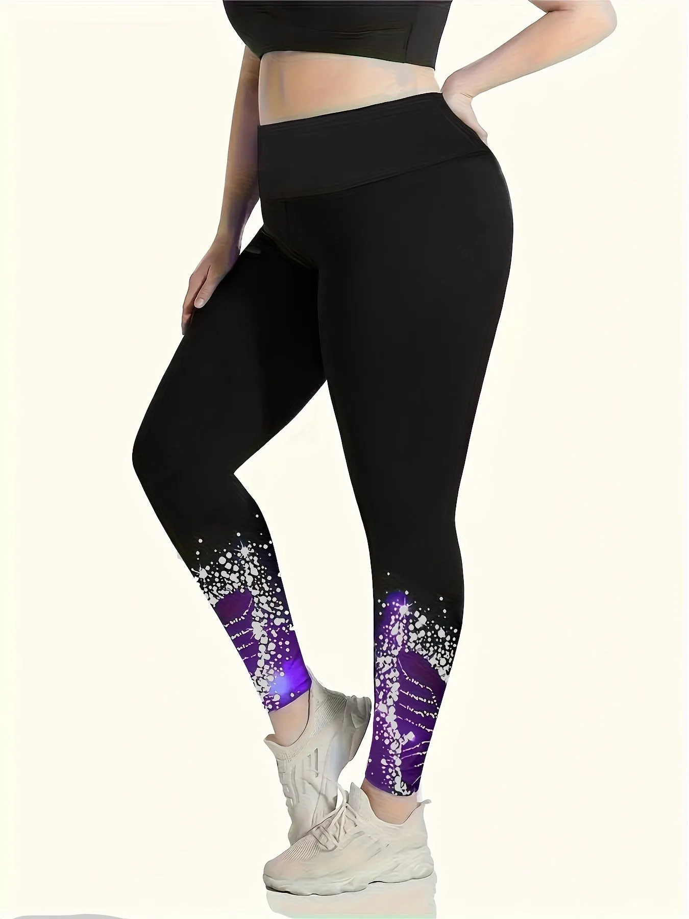 Plus Size Butterfly Print Skinny Leggings - Sporty Comfort with a Touch of Whimsy