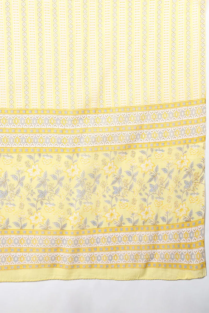 Plus Size Yellow Pure Cotton Floral Printed Straight Suit Set