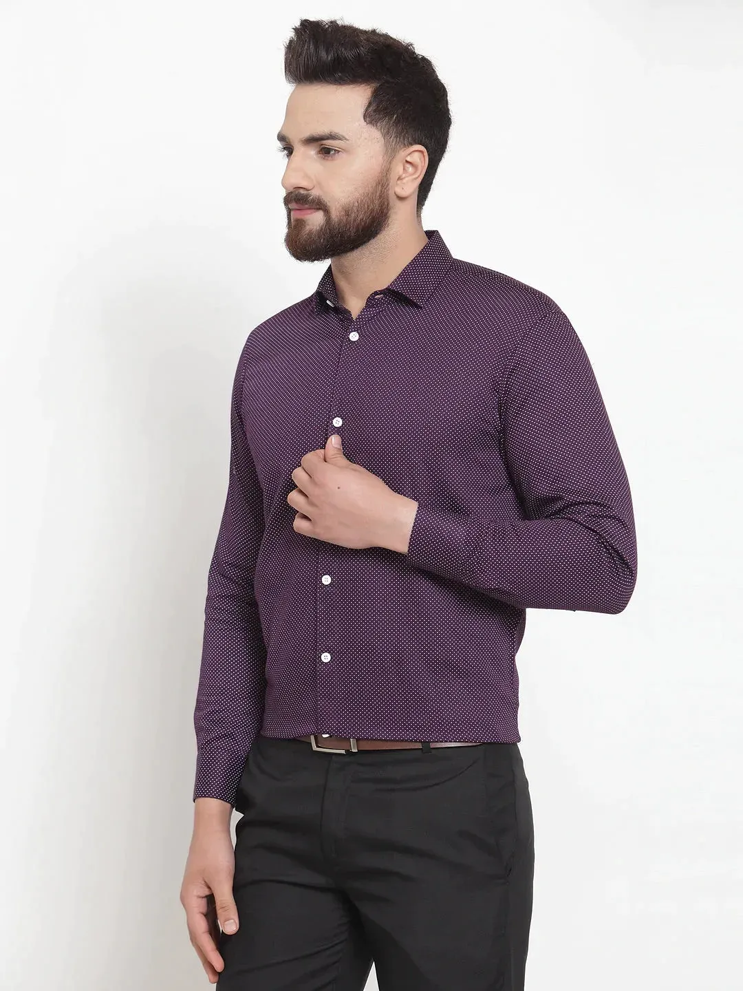 Purple Men'S Cotton Polka Dots Formal Shirts