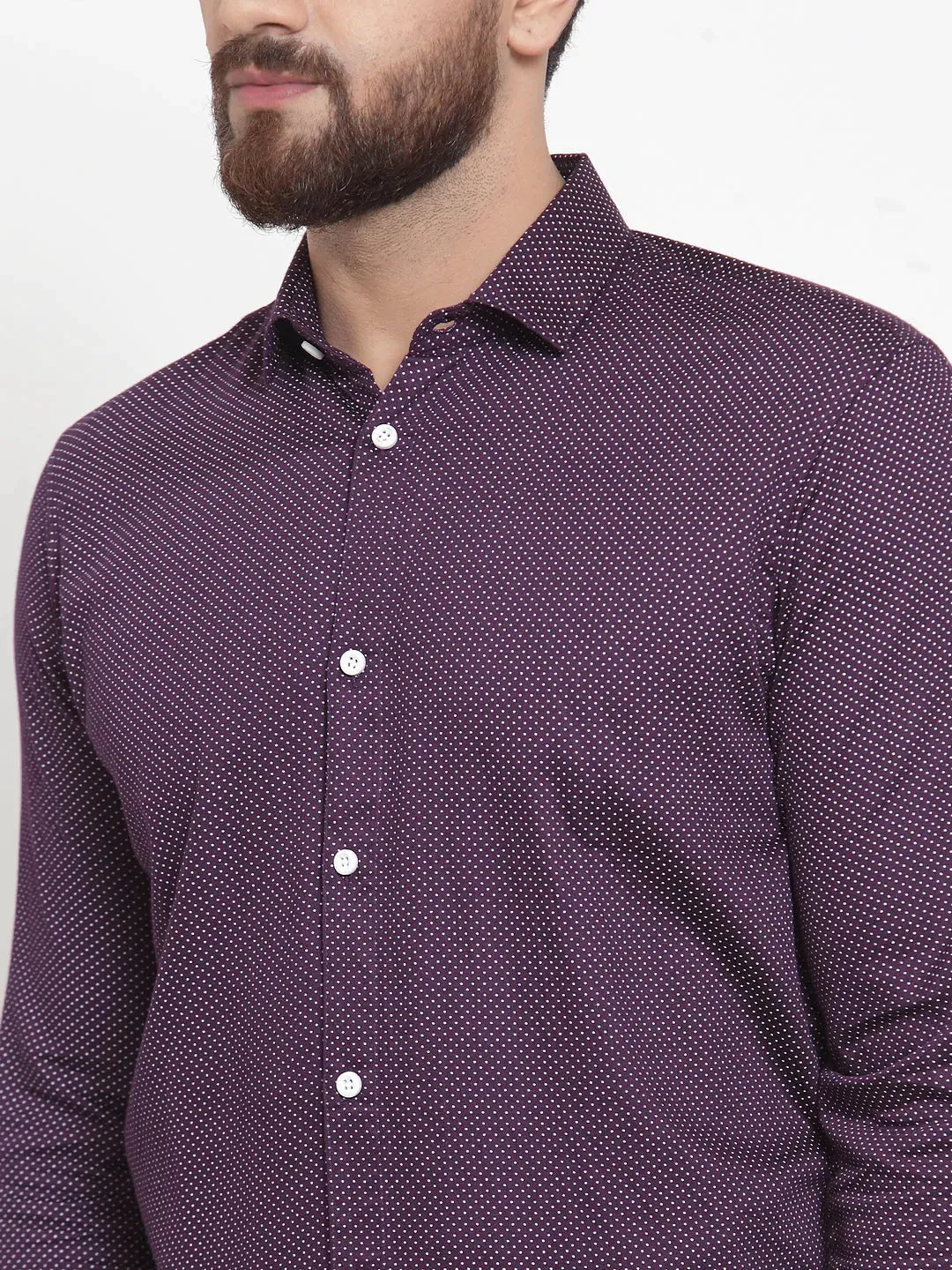 Purple Men'S Cotton Polka Dots Formal Shirts