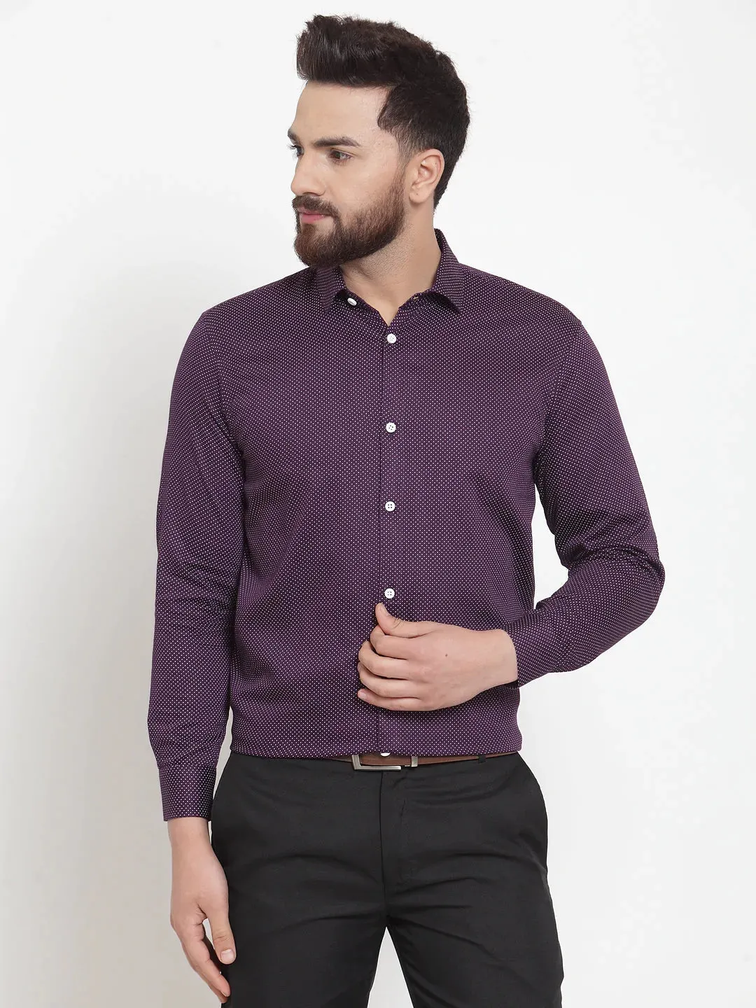 Purple Men'S Cotton Polka Dots Formal Shirts