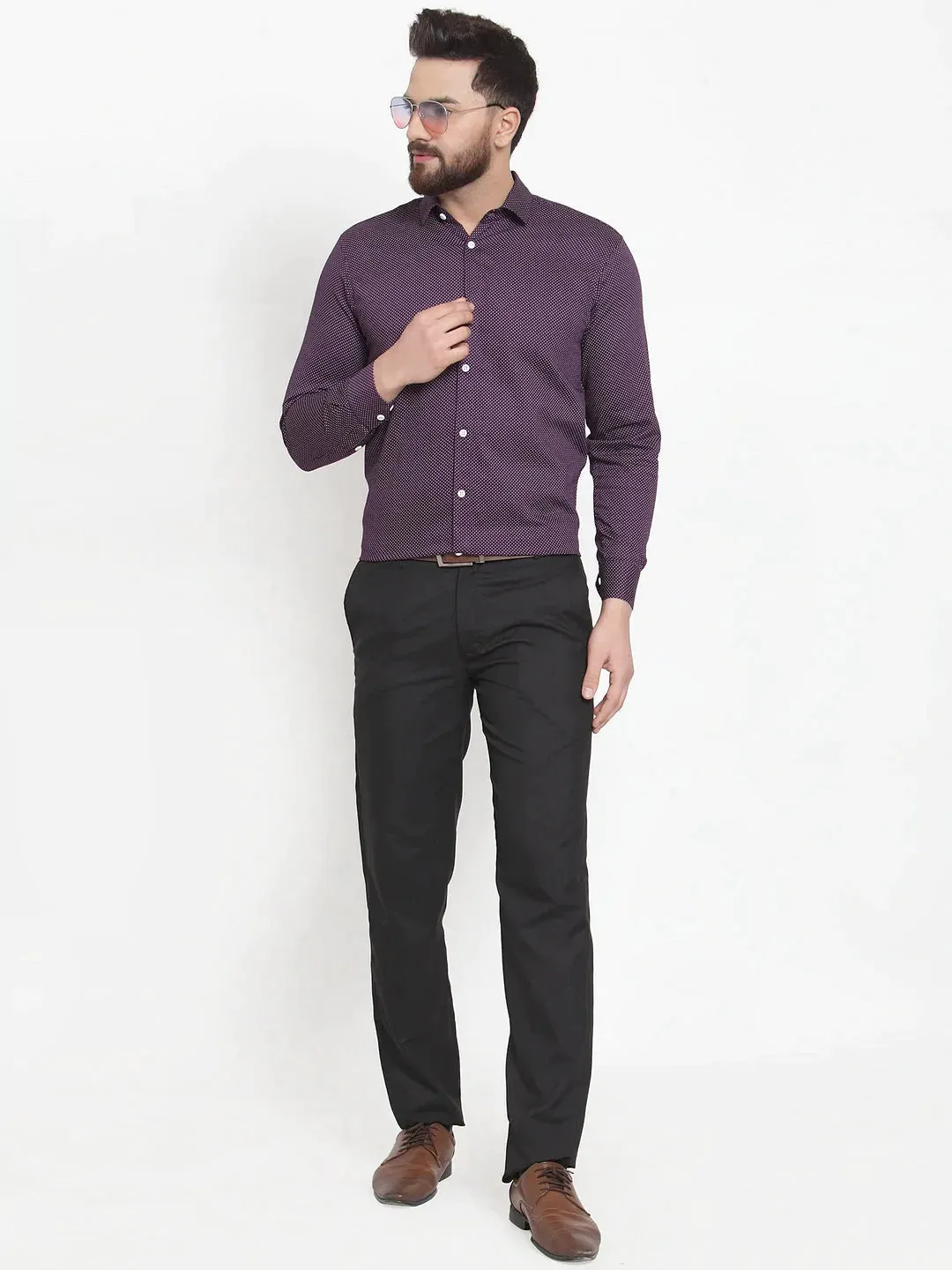 Purple Men'S Cotton Polka Dots Formal Shirts