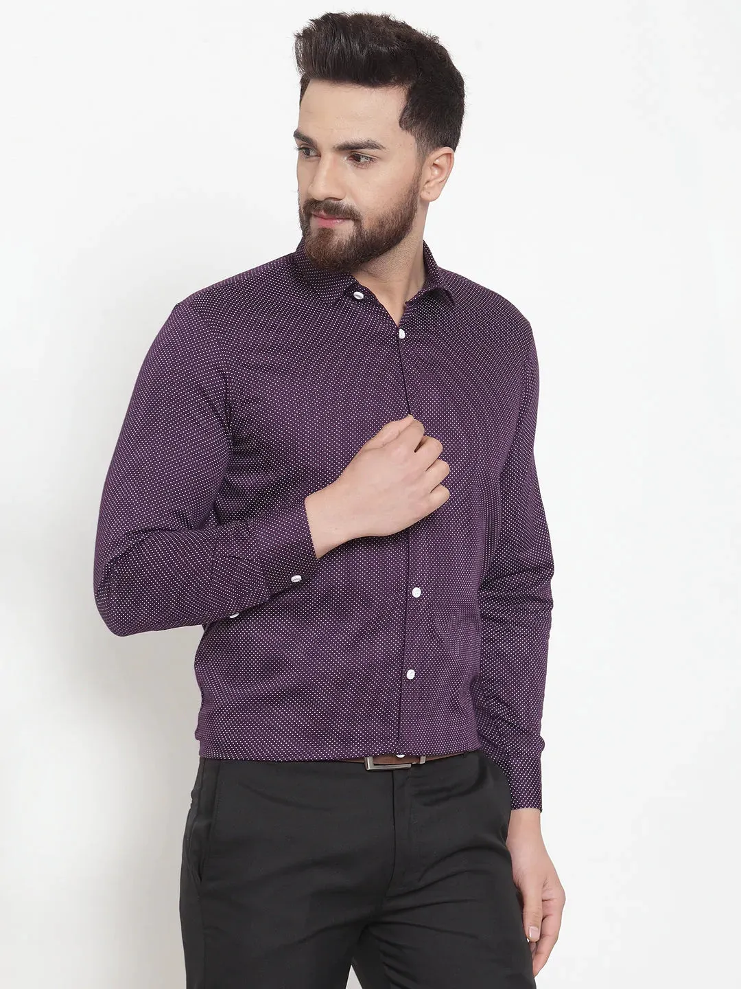 Purple Men'S Cotton Polka Dots Formal Shirts