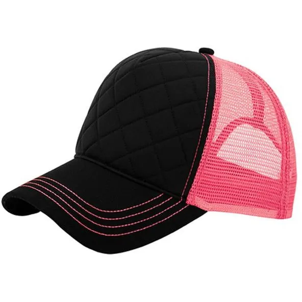 Quilted Foam Neon Colored Trucker Mesh Hats - Two Tone