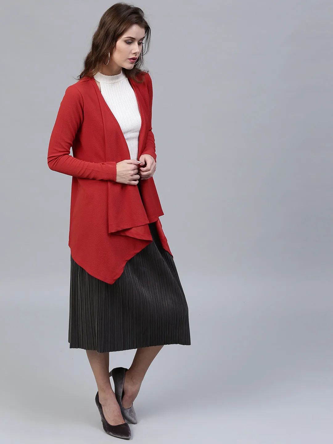 Red Shawl Collar Shrug