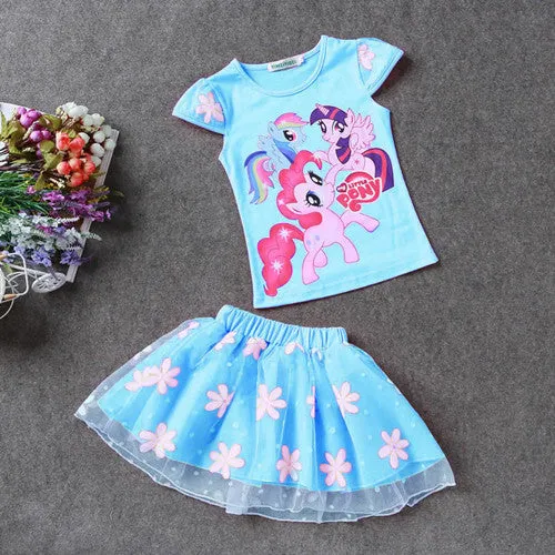 Retail 2017 New Summer Kids Girls Clothing Set Elsa t shirt   Dress Cotton Baby Girls Suits Set fashion Children Girl Clothes