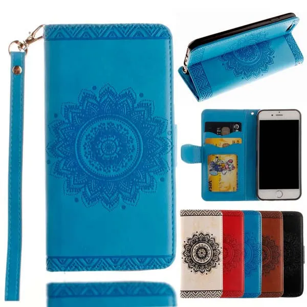 Retro Flip Leather Wallet Style Phone Cases For iPhone 7 6 6S Plus 5 5S SE Cover Luxury Mandala Henna Floral Flower Pattern Capa