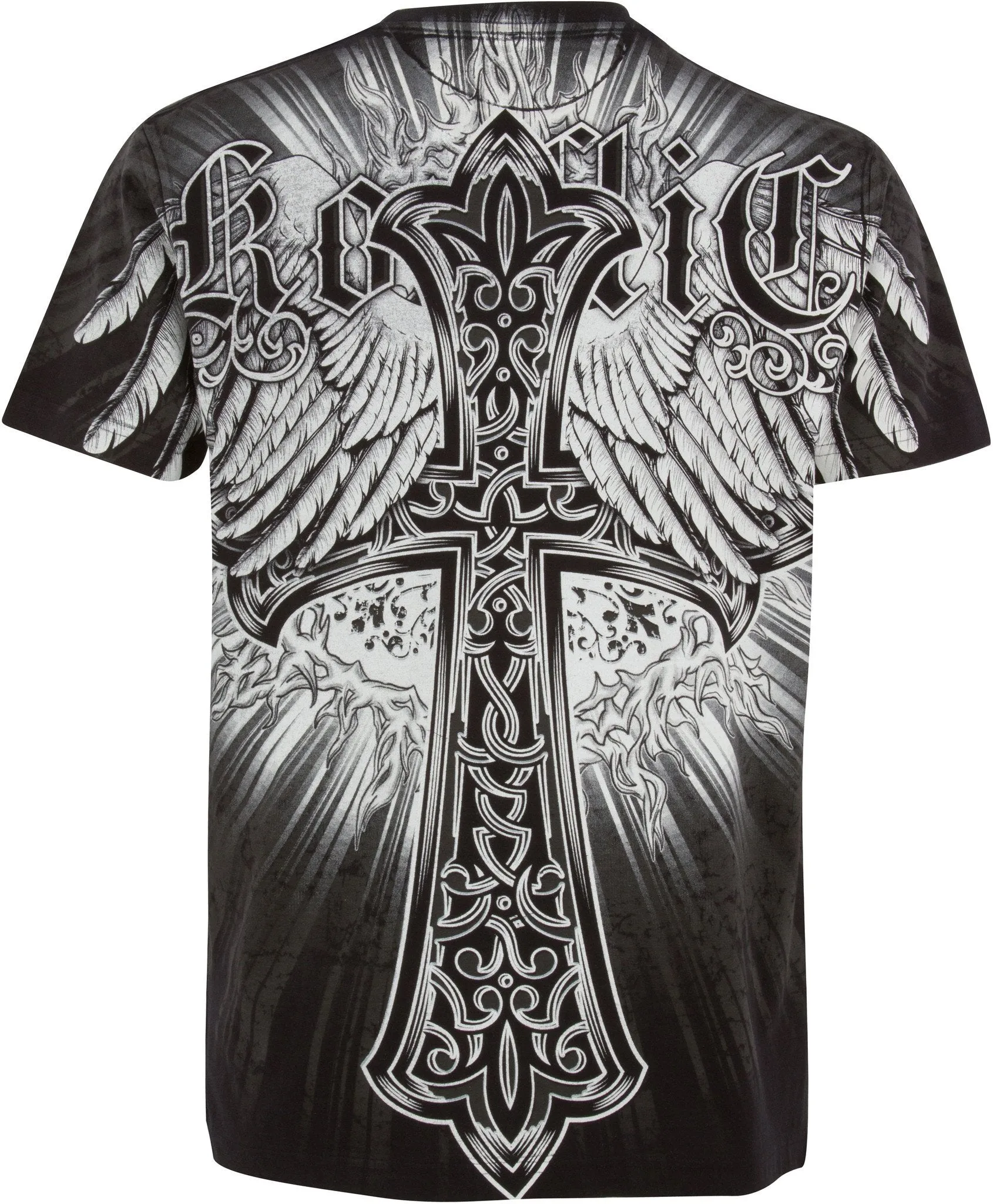 Sakkas Alijah Wings In Flames Celtic Cross Mens Graphic T-Shirt