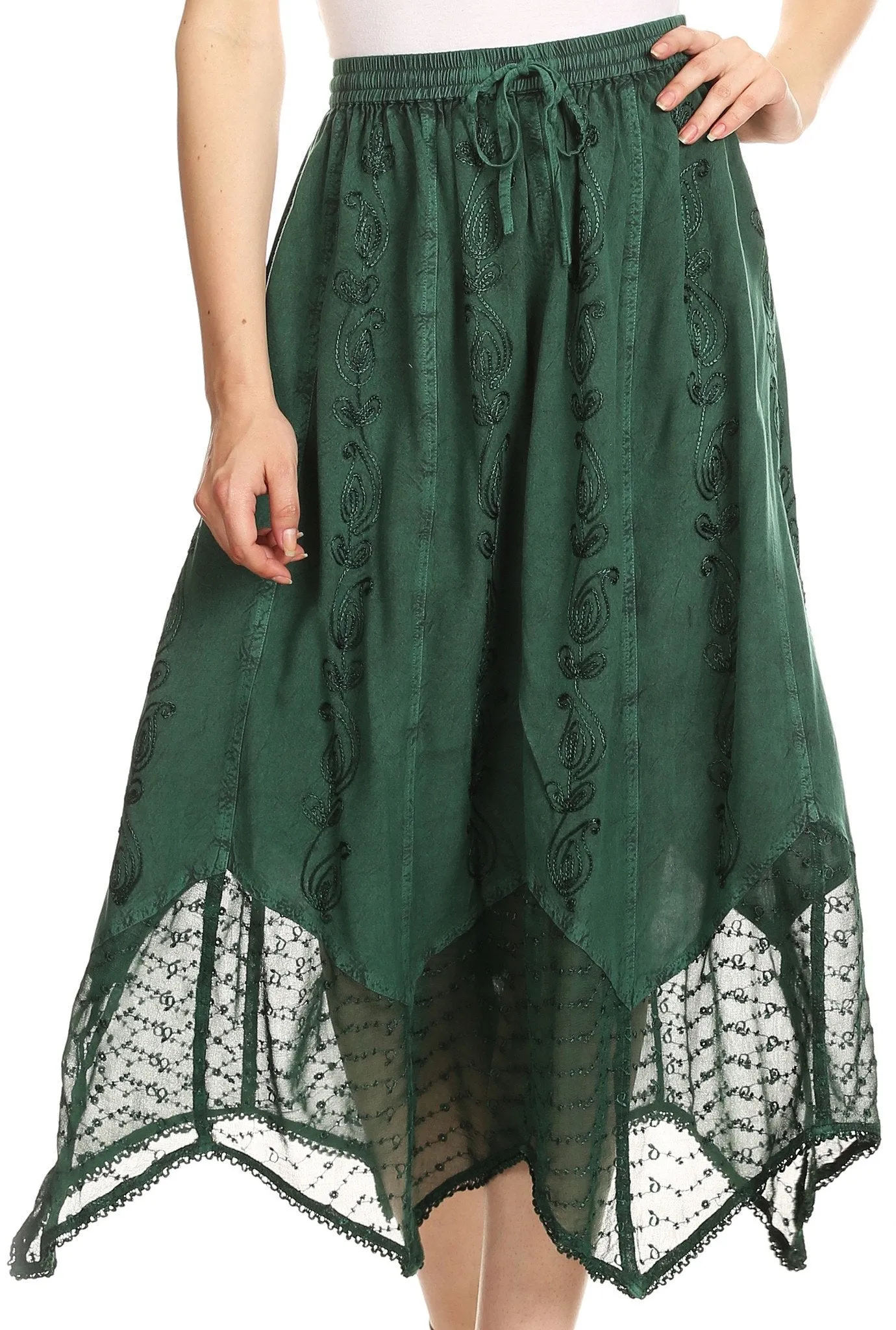 Sakkas Emma Adjustable Handkerchief  Eyelet Hem Casual Skirt with  Embroidery