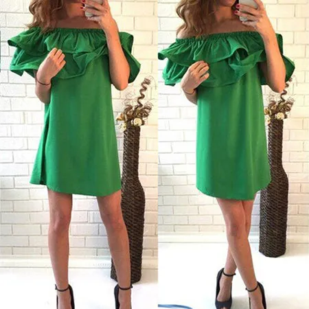 SHIBEVER Women Dresses 2016 ruffle summer dress plus size Sleeve Off Shoulder woman beach dress sexy party dress vestidos VB1329