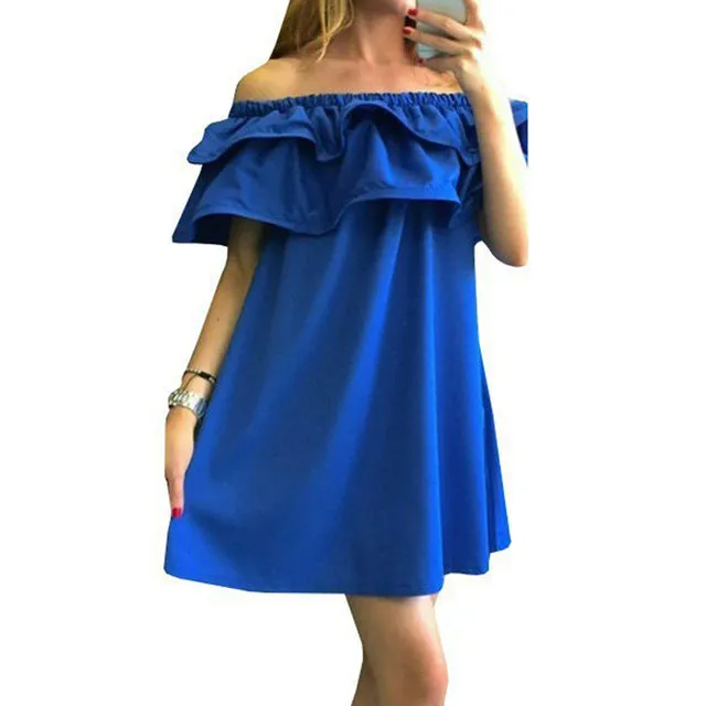 SHIBEVER Women Dresses 2016 ruffle summer dress plus size Sleeve Off Shoulder woman beach dress sexy party dress vestidos VB1329