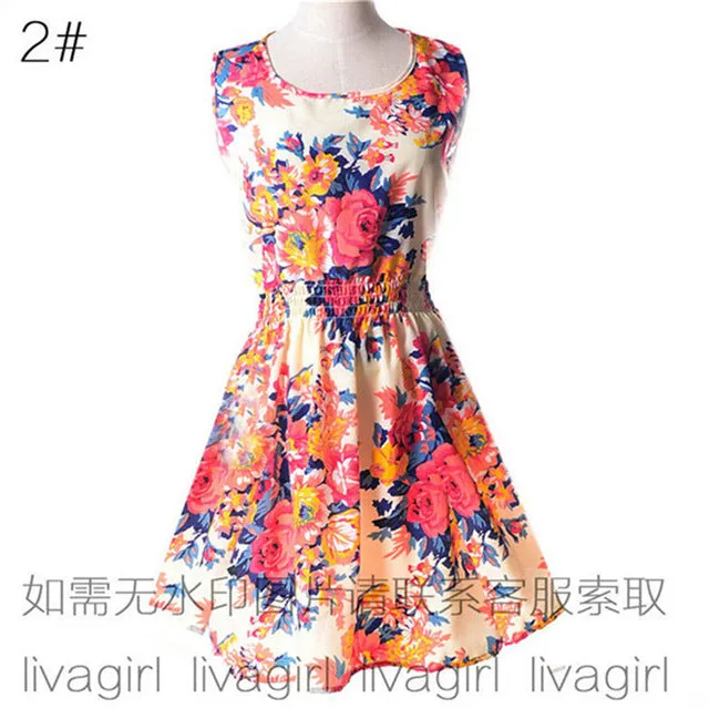 Summer Style Women Dress Casual Mini O-Neck Sleeveless Short A Line Dress Printed Party Evening 2017 big Size Elegant Dress