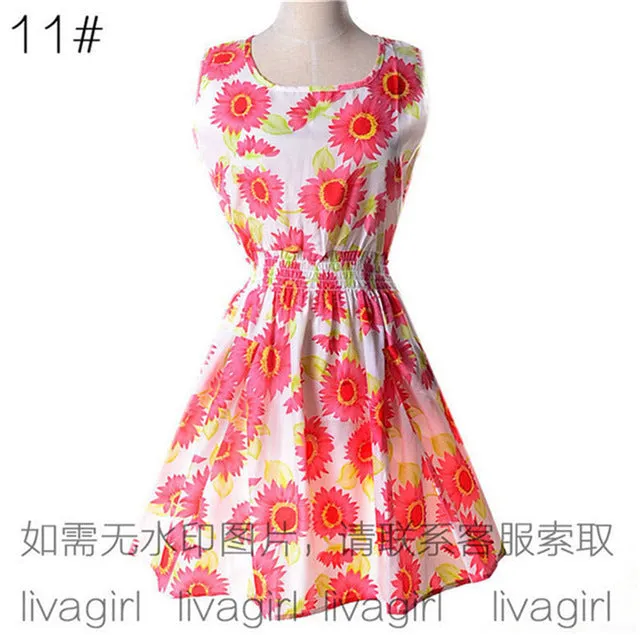 Summer Style Women Dress Casual Mini O-Neck Sleeveless Short A Line Dress Printed Party Evening 2017 big Size Elegant Dress