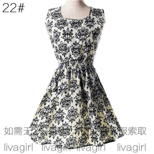 Summer Style Women Dress Casual Mini O-Neck Sleeveless Short A Line Dress Printed Party Evening 2017 big Size Elegant Dress