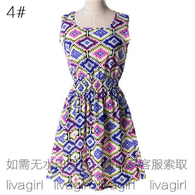 Summer Style Women Dress Casual Mini O-Neck Sleeveless Short A Line Dress Printed Party Evening 2017 big Size Elegant Dress