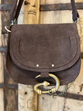 THE SERPENT SUEDE BAG - Dark cacao