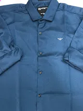 Winsome Blue Color Full Sleeve Shining Silk Shirts For Men