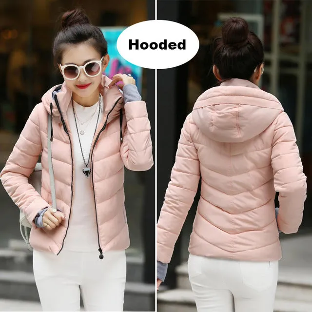 Winter Jacket Women Cotton Short Jacket 2017 New Girls Padded Slim Hooded Warm Parkas Stand Collar Coat Female Autumn Outerwear