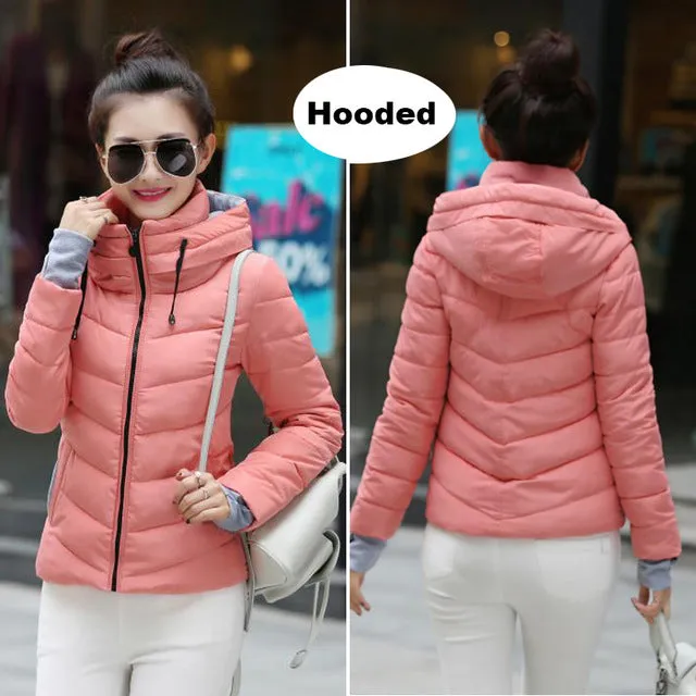 Winter Jacket Women Cotton Short Jacket 2017 New Girls Padded Slim Hooded Warm Parkas Stand Collar Coat Female Autumn Outerwear