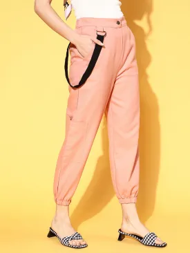 Women Dusty Pink Hip-Hop Streetwear Cargo Pants