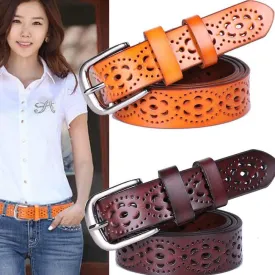 Women Fashion Wide Genuine Leather Belt Without Drilling Luxury Jeans Belts Female Quality Straps