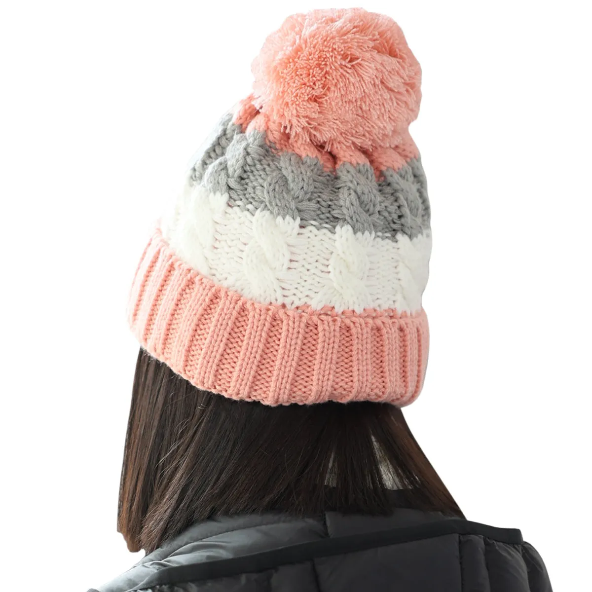 Women Knitted Hat Scarf Set Winter Warm Thicken Pom Pom Knitted Beanie Hat Fleece Lining Fashion Outdoor Cycling Windproof Knit Earmuff Cap Scarves