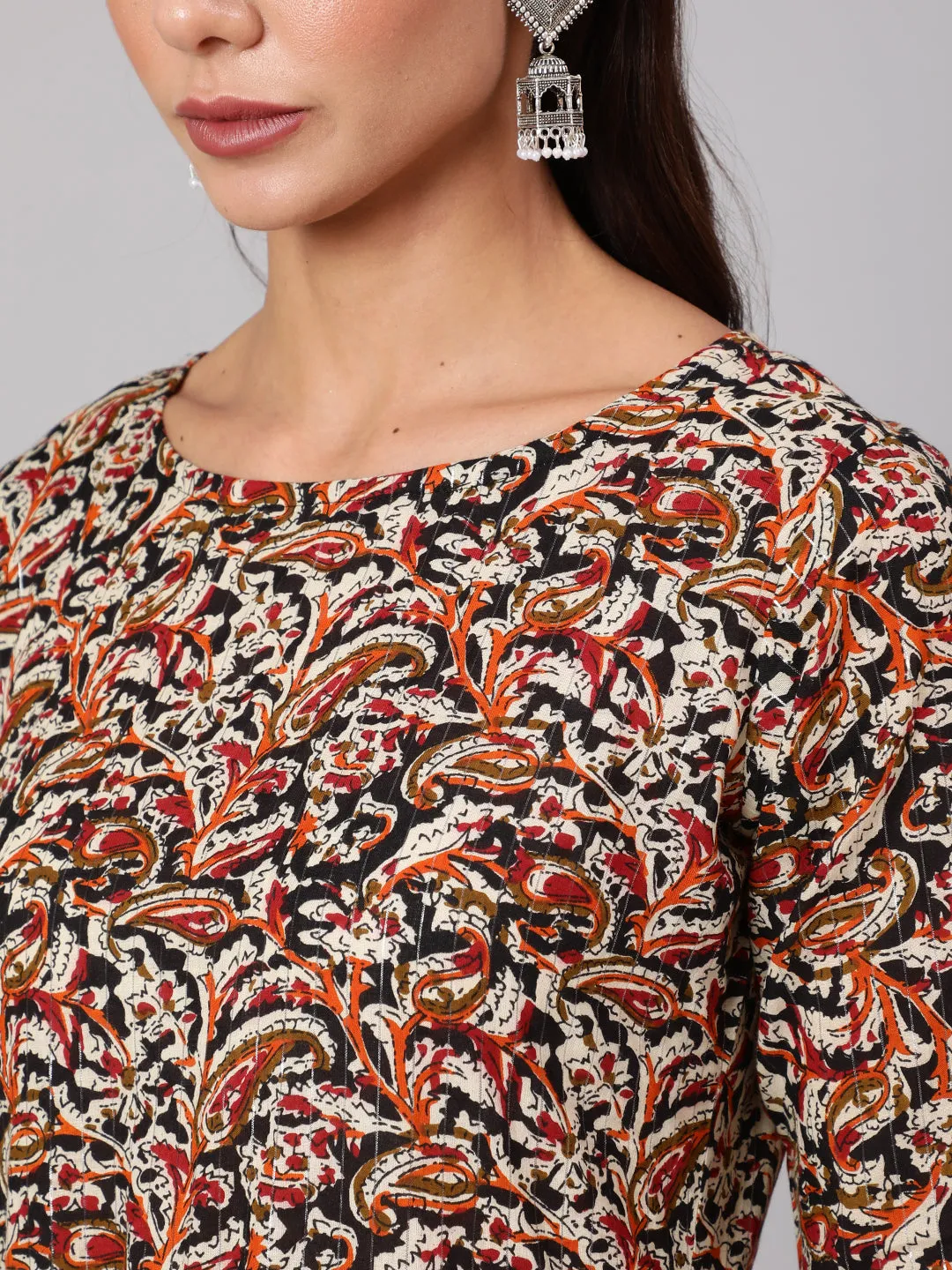 Women Multi Ethnic Printed Dress With Three Quarter Sleeves