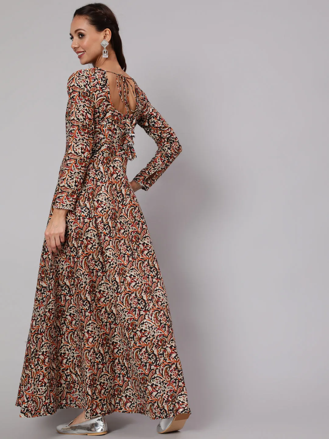 Women Multi Ethnic Printed Dress With Three Quarter Sleeves