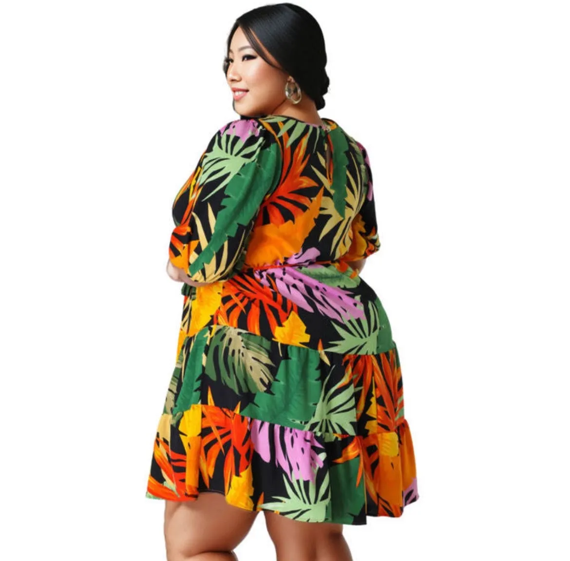 Women’s 1XL Tropical Print Apron Dress