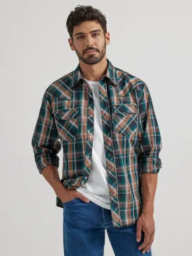 Wrangler Green/Brown Plaid Fashion Snap Western Shirt for Men