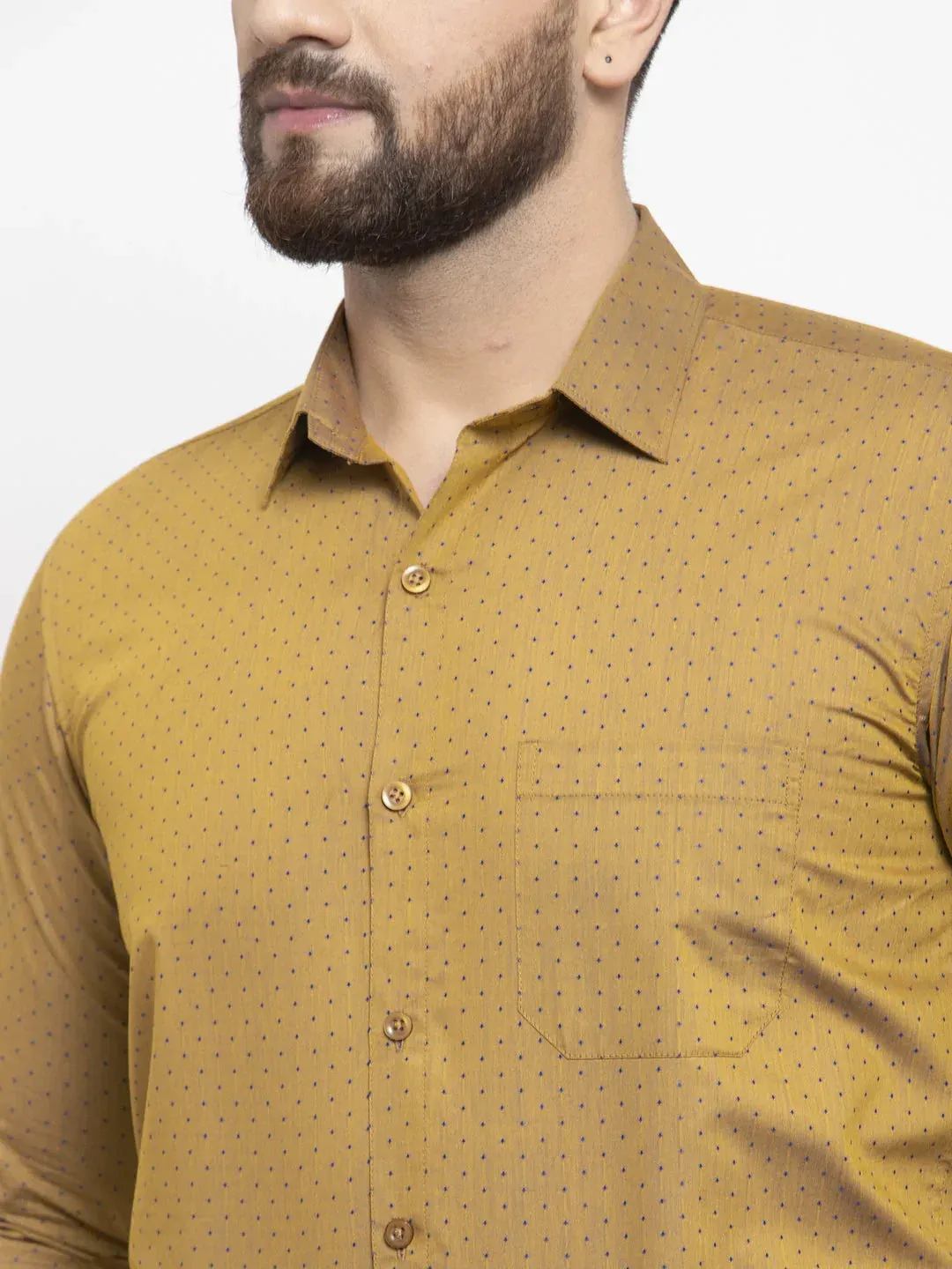 Yellow Men'S Cotton Polka Dots Formal Shirts